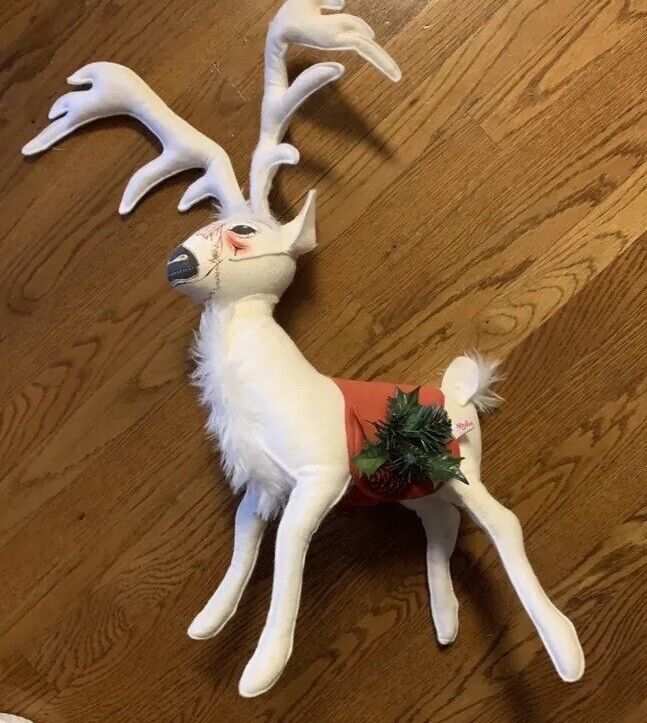 Tall 1998 ANNALEE 26” Reindeer Christmas Saddlebags Large Big White