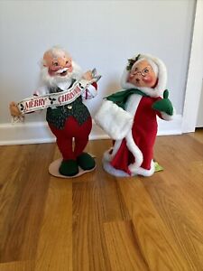 Vintage 1992 Annalee Mr & Mrs Santa Claus Dolls Merry Christmas 90s