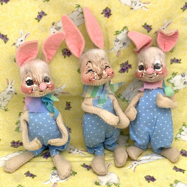 Vintage 1971 Annalee Mobilitee SET OF 3 Spring Easter Bunnies