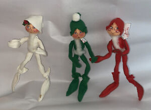 Annalee Christmas Elf Lot Of 3 10” Poseable Doll Figure Vintage 1957 Felt (G27)