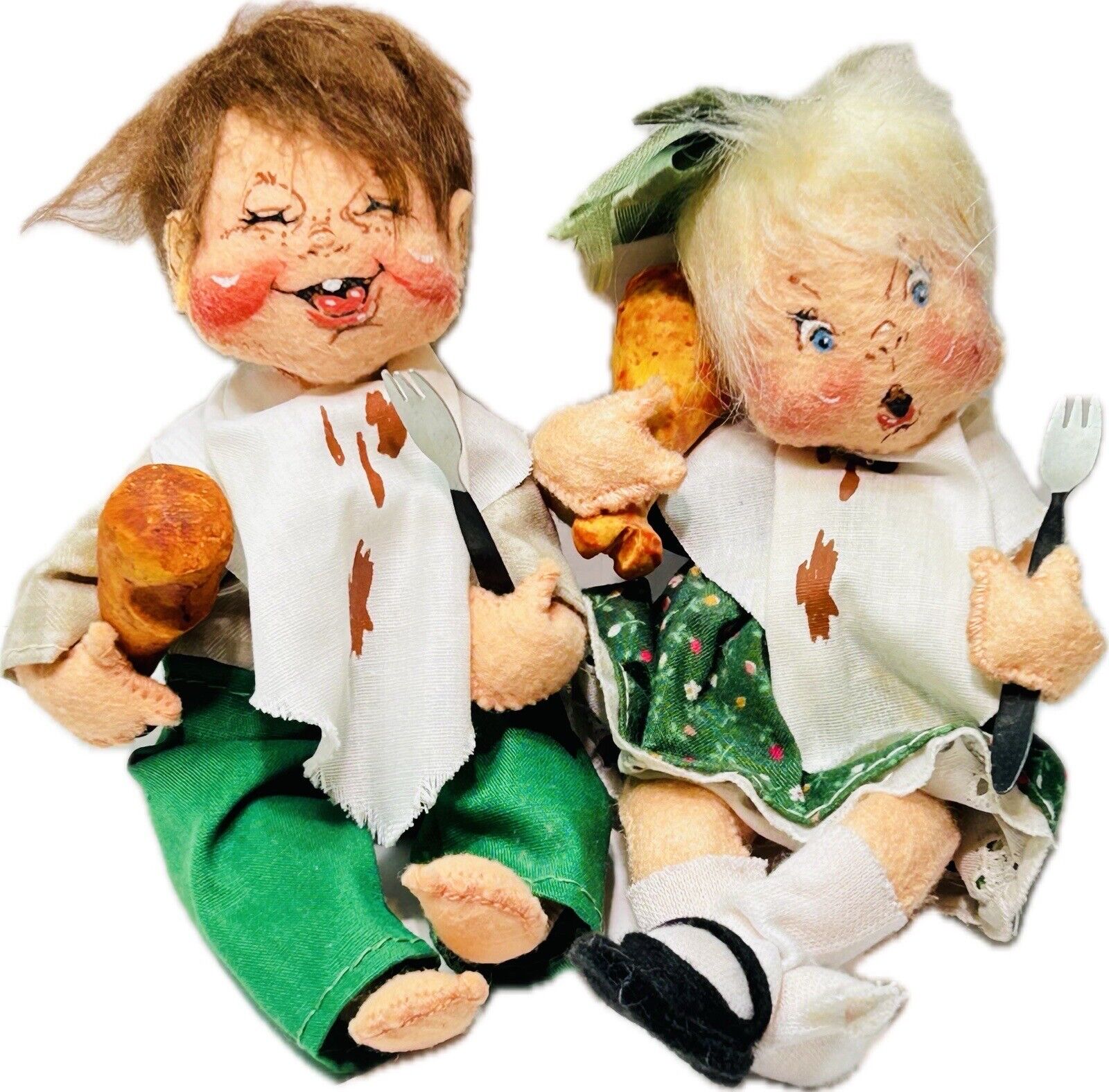 Annalee Boy And Girl Messy Eating Turkey Legs 1993 1994 Thanksgiving READ Child