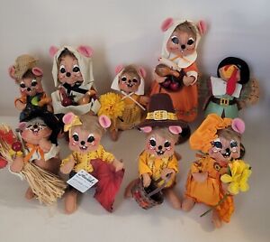 Set Of 9 Annalee Dolls Mouse Sunflowers Thanksgiving Turkey Autumn ~ Adorable