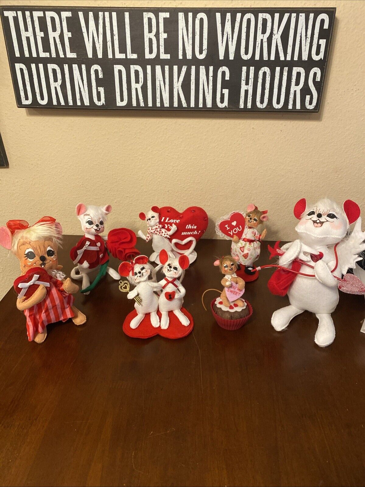 Annalee Dolls Lot Of 7 Valentines Day Mice Mouse Hearts Cupid Candy Cupcake