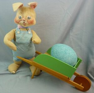 Annalee Dolls 18" Boy Bunny + Wheelbarrow 1985 Easter 0725 AL374