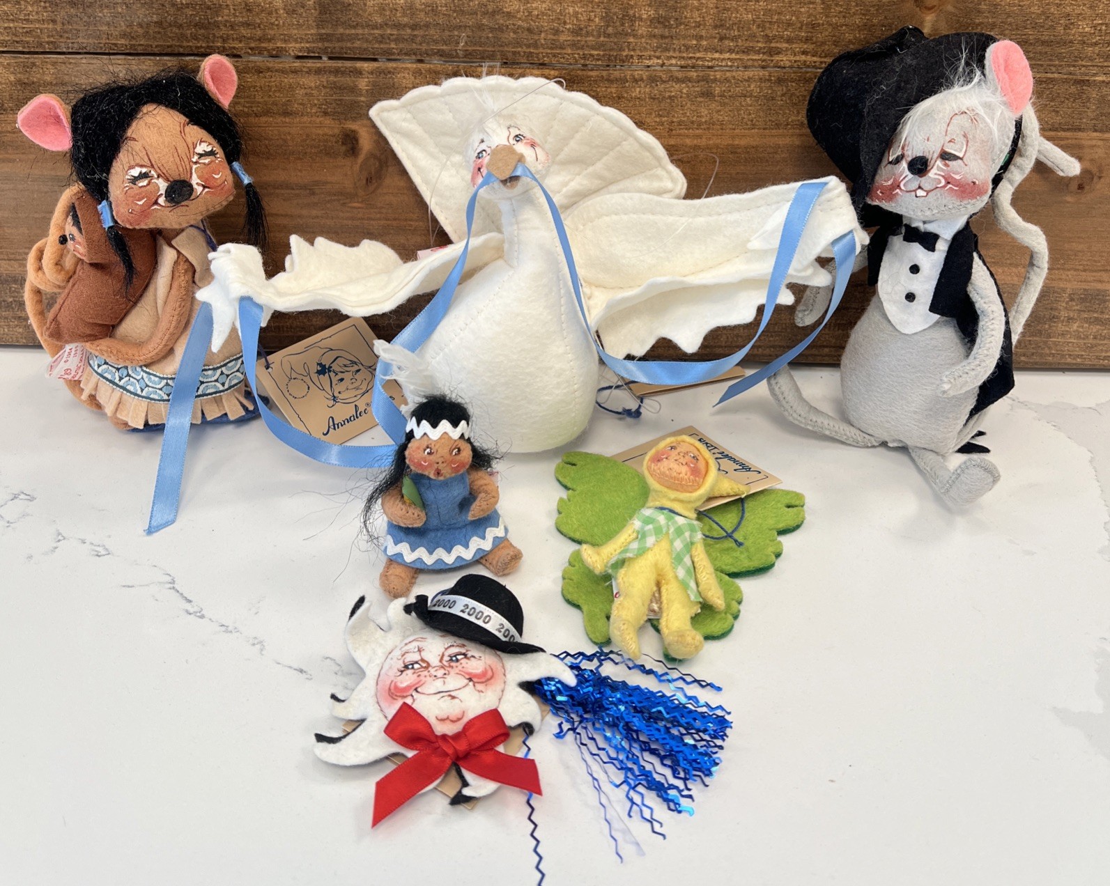 annalee dolls vintage lot 6 Swan Tuxedo Mouse Native American Mouse & More