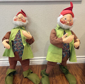1971 ANNALEE 2 Large Elf DOLLS 30" XMAS USA Wired Pair