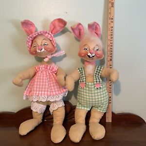 Annalee Mobilitee Bunny Rabbit Girl & Boy 20” Vintage 1971 Gingham Outfits