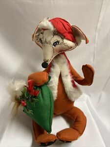 Vintage Annalee Mobilitee Dolls 1981 Christmas 16” Fox Santa Hat & Sack Posable