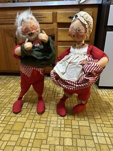Vintage AnnaLee Standing 30” Santa & Mrs Claus Dolls w/ Original Tag 60’s 70’s