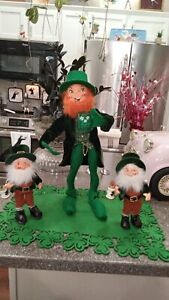Annalee Vintage St patrick's 17 Inch Large Leprecaun And 2  8 Inch Leprecauns.