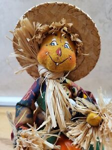 Annalee 2007 Scarecrow Sitting  on Pumpkin 10" Thanksgiving Plush  RARE