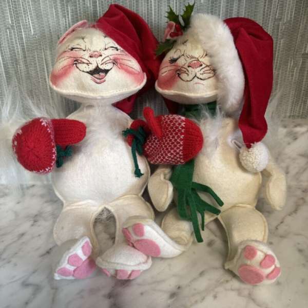 Annalee Mobilitee Dolls Christmas Cats 1984 10” High Mittens Smile Santa