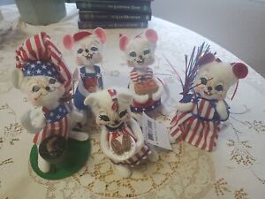 5 Annalee July 4th Patriotic and Picnic Barbeque Felt Mice Dolls NWT