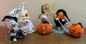 5 Annalee Autumn Fall Halloween Miniature Girl Witch,  3" Mice, 2" Pumpkin Face