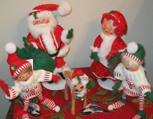 ANNALEE DOLLS, Crimson Crush Mr /Mrs SANTA & FAWN, Jolly Elf Green/Red, 2023