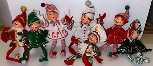 7 vintage Annalee 2006-08  Candystripe Elf  12-14" Doll- Candy Canes