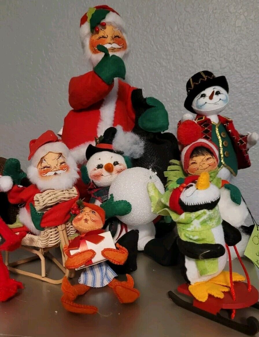 Annalee Lot 13 Christmas Dolls Mixed Santa, Elves, Snowmen 3"-15" Set 1960s-2012