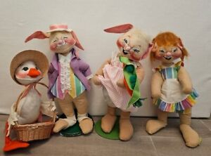 Vintage Annalee Dolls 4Pc Easter Lot 1976 Rabbit, 1981 & 1983 Bunny, 1982 Duck