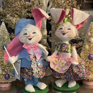 2 Annalee 12" Easter Parade Boy And Girl Bunny Rabbit In Blue Felt NWT 2019-2020