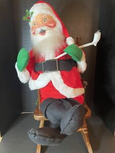 Annalee Santa 30" Doll with Wood Rocking Chair 1983 Vintage Christmas with Pipe