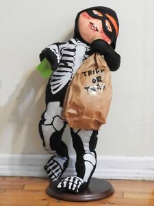 Annalee 24" Halloween Skeleton Trick Or Treat Kid 1996 Felt Plush Posable Doll