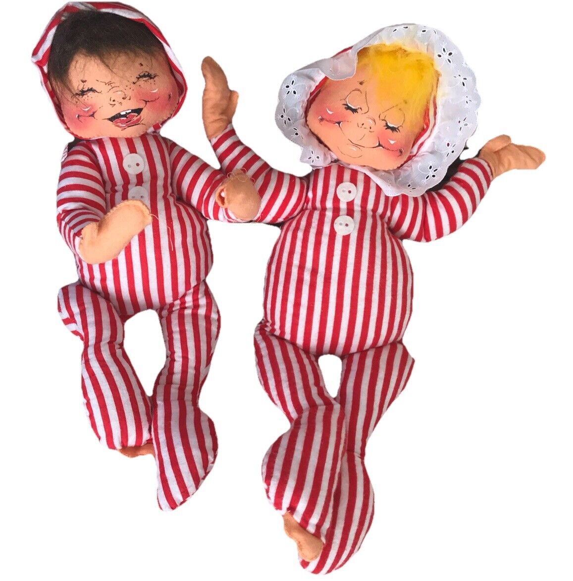 Vintage Annalee 1965 Sleeping 19 Babies Striped Pajamas Poseable Christmas Used