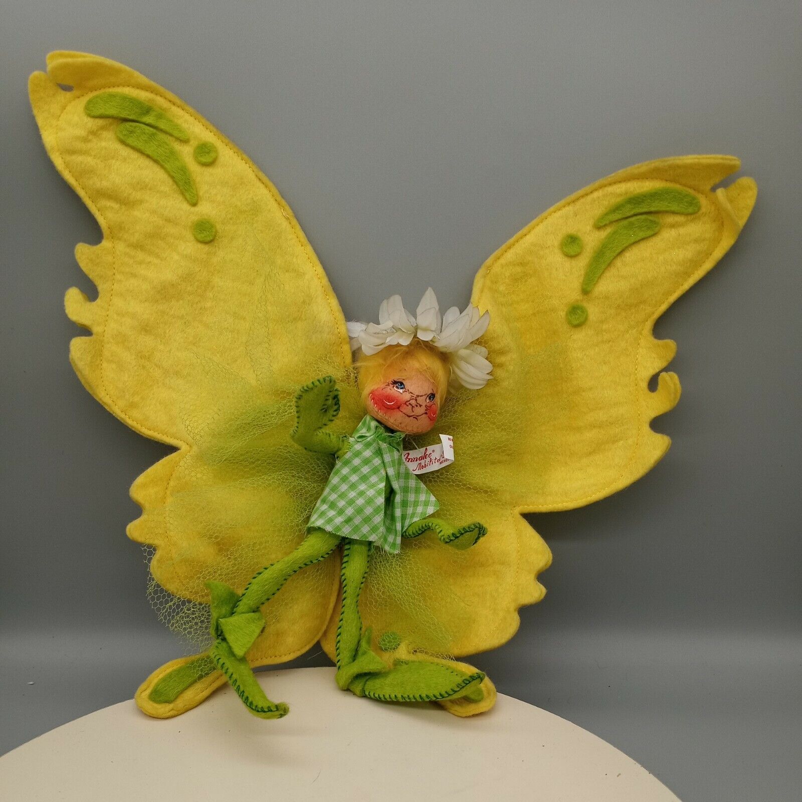 Vintage Annalee Doll Butterfly Pixie Elf Fairy 15"  1955 Green Yellow Mobipitee
