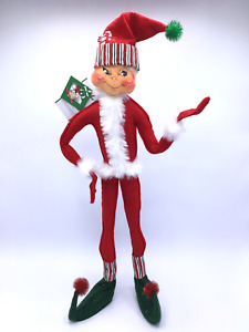 Large Annalee 2005 Red Candystripe Elf with Blonde Hair 22" Christmas Doll EUC