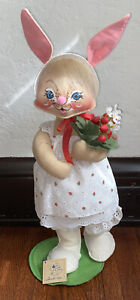 Rare Vintage 20-24" Annalee Doll Bunny Rabbit Strawberry Dress Bouquet #0740 Ex