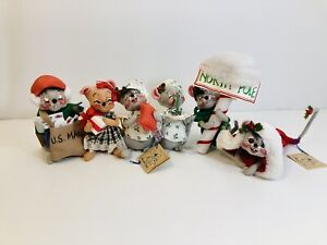 Lot 6 Annalee Christmas Mouse Dolls 6-7" tall