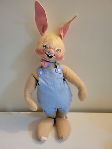 Vintage Holiday Annalee Doll Cloth 18" Easter Bunny Rabbit Overalls 1982