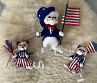 3 Annalee Dolls  patriotic 4th of July mouse rare girl & Boy Kite Uncle Sam lot