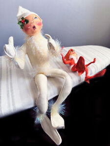 LARGE 25" Vintage Annalee Christmas DOLLS Elf Large White Red 1980s Doll 2 elves