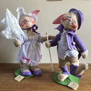 Annalee Dolls Easter Parade Bunny Girl Boy Vintage 1990 20” Pink Purple Lace