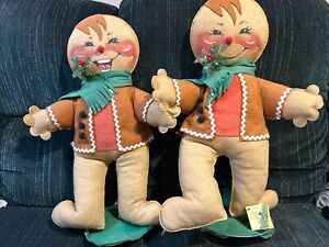 Lot of 2 Annalee Gingerbread Man 20” 1982 Vintage Christmas Holiday Dolls