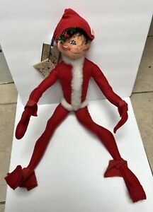 RARE Vintage Large Handcrafted Annalee Thorndike Doll Red Santa Elf