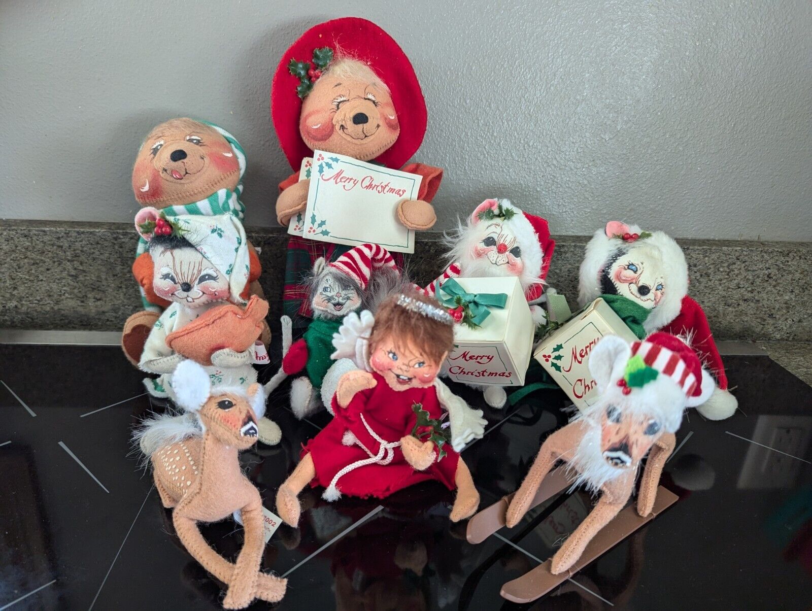 Annalee 9 mix lot Christmas Xmas Holiday theme Dolls 5"-10" Deer Mice Skunk Bear