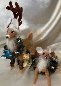 ANNALEE Dillards Exclusive 8” Woodland Caribou Reindeer & 5” Woodland Fawn LOT