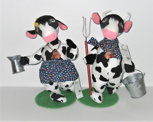 ANNALEE 12" Hanna & Howie Holstein Cows ~ Blue Outfits ~ *2* Dolls ~ NWT USA '99