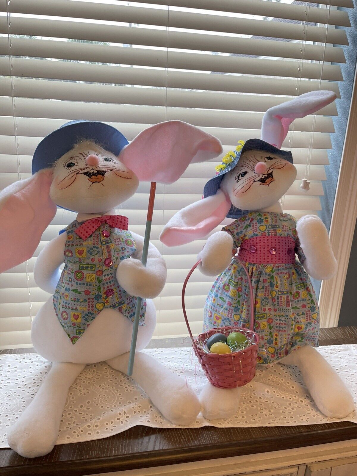 2 RARE ANNALEE HUGE 26 INCH EASTER PARADE BUNNY DOLLS BEAUTIFUL?