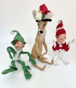 Annalee Christmas Mobilitee Dolls 65/70 Reindeer Elf 94, MsClaus? Elf 09 Vintage