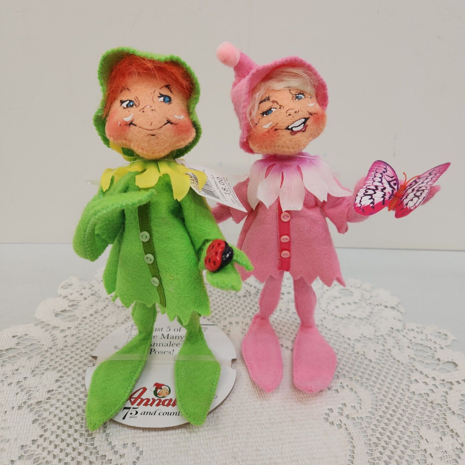 2010 Annalee 9" Pink Spring Elf  Butterfly Green Elf Ladybug 75th Anniv Easter