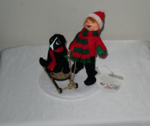 ANNALEE DOLLS, Sledding adventures, Boy, Dog /Sled,Limited ed. 7", #185 of 250