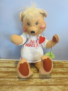 Vtg 1985/86 Annalee Mobilitee 18" Be My Honey Valentine Bear w/Heart Pin & Tag