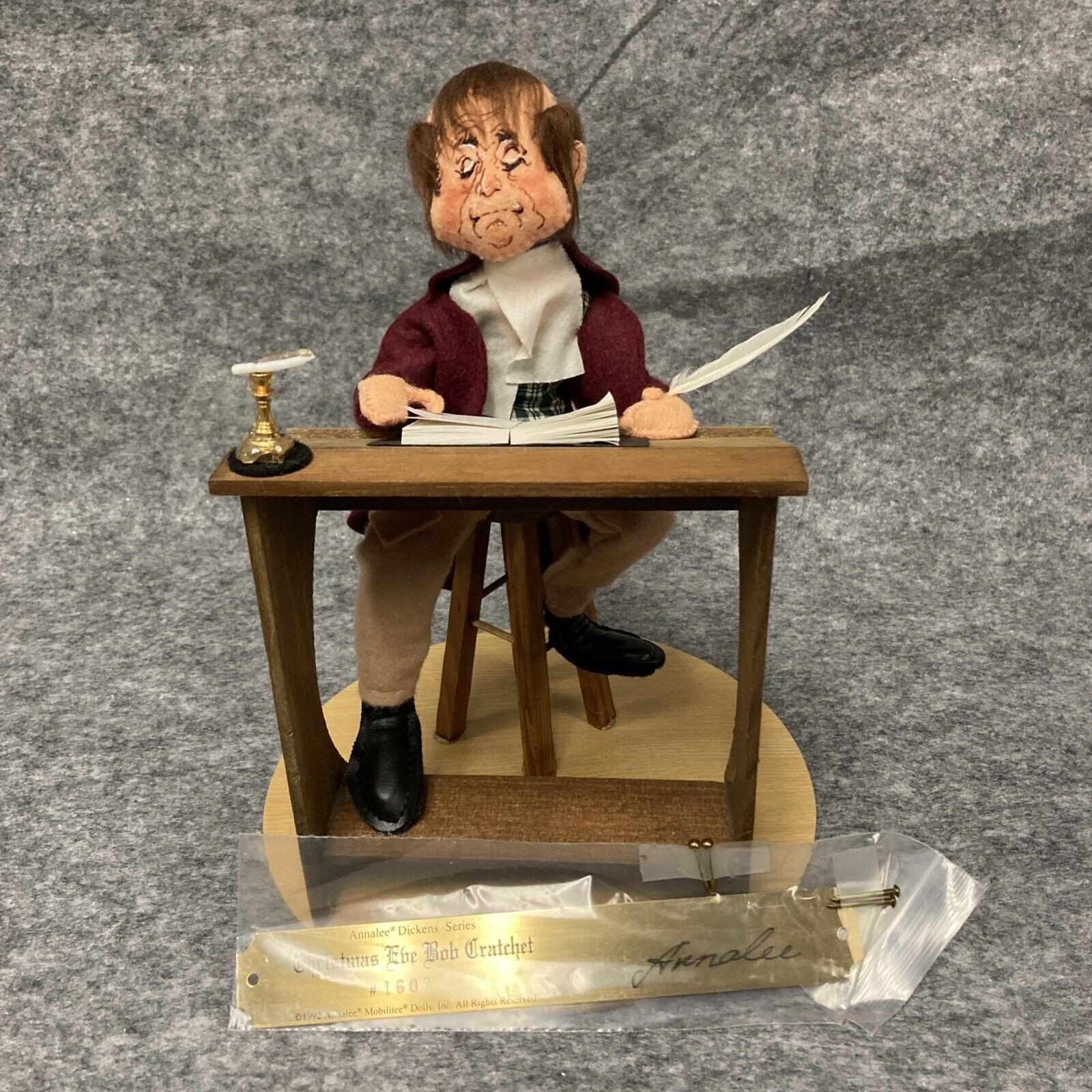 Annalee Dickens  Christmas Eve Bob Cratchet  at Desk Figure and Brass Plate !