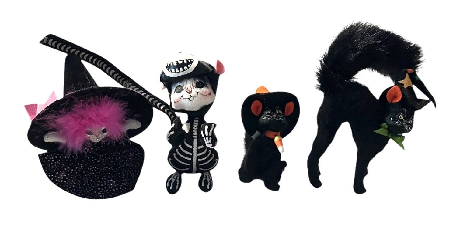 Annalee Halloween Scaredy Cat Black Doll 2004 Holiday Witch Hat LOT OF 4