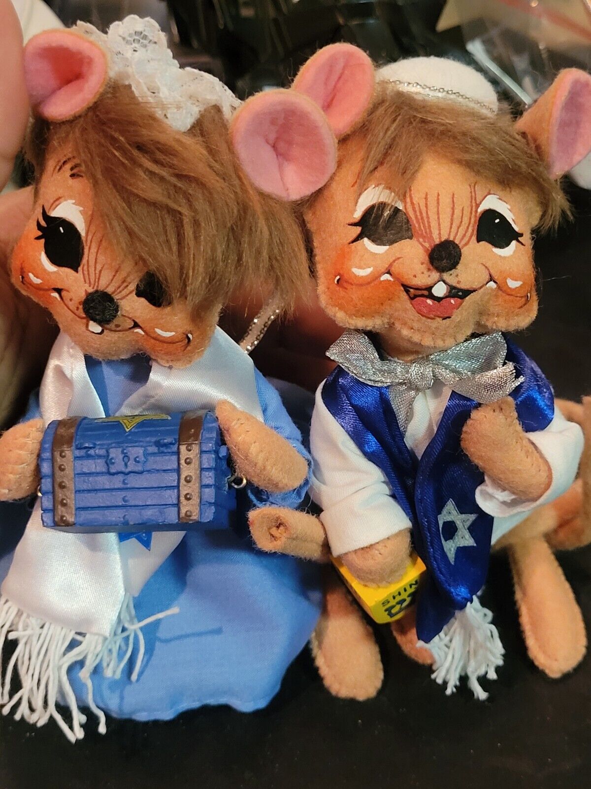 ANNALEE 2009 Jewish Hannukah Mini Plush Dolls Girl & Boy Mouse 6" - Lot of 2