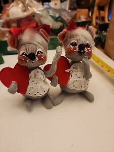 Vintage Annalee 1971 Sweetheart Valentine Girl Mouse 5" Gray Doll Set,2 Tag #339