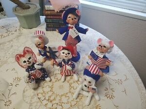 6 Annalee 4th of July Patriotic Felt Mice Dolls NWT All Different