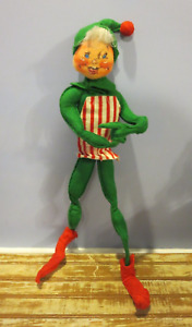 Vintage 1972 Annalee 22" Green Christmas Workshop Elf with Striped Apron